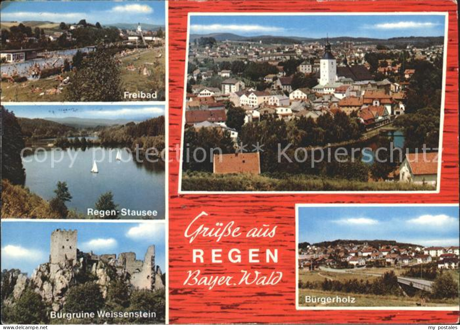 Regen Gesamtansicht Regen Stausee Burgruine Weissenstein Freibad