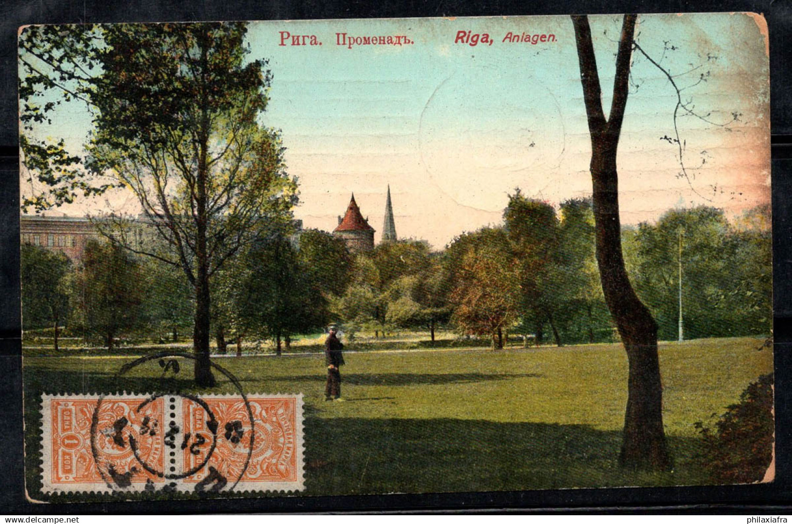 Règle 1919 Carte postale 60% oblitéré animé Anlagen, paysage