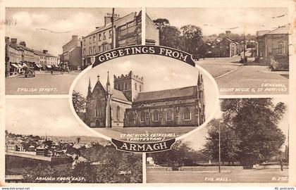 B337 Ireland 1952 Greetings from Armagh Cathedral Mall vintage postcard