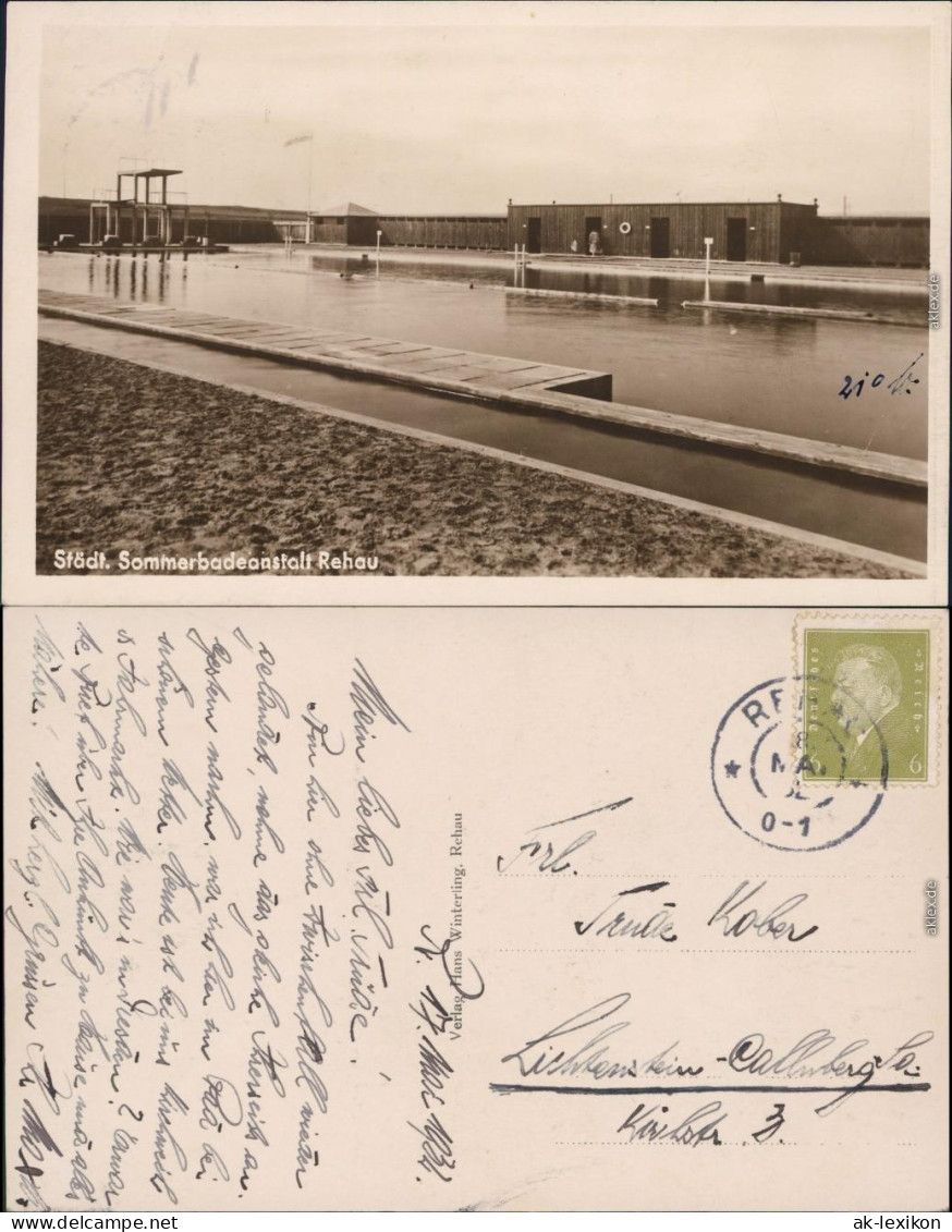 Rehau Badeanstalt Foto Ansichtskarte 1930