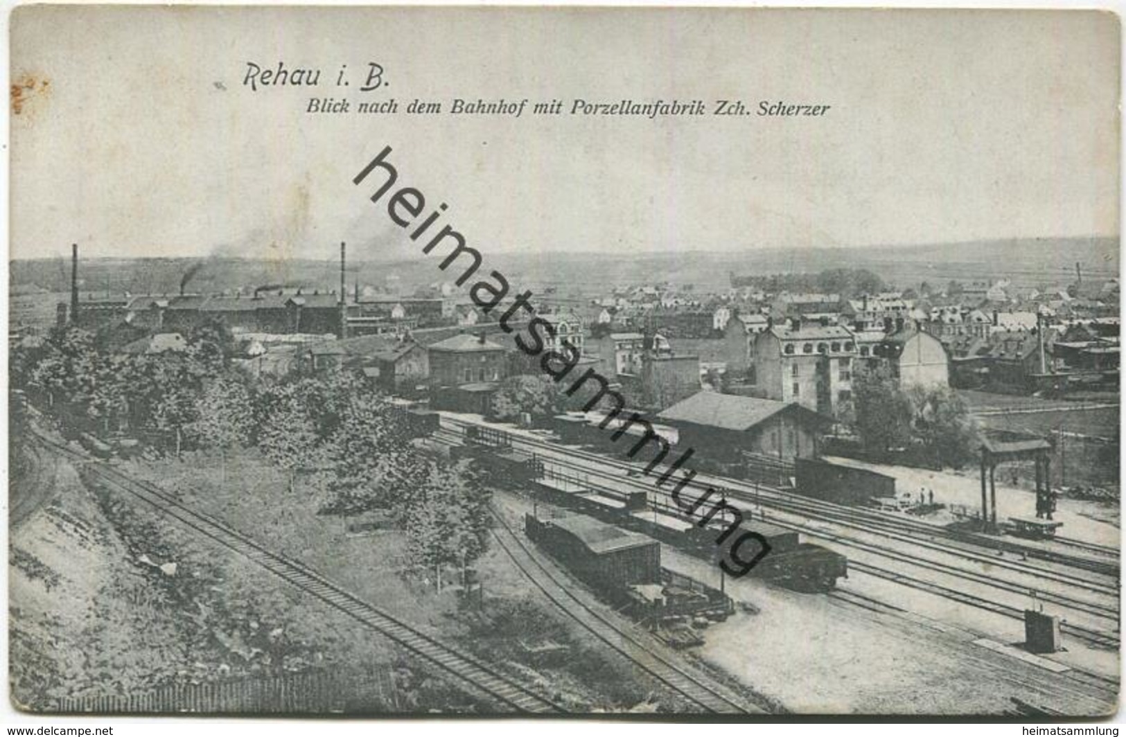 Rehau in Bayern - Blick nach dem Bahnhof mit Porzellanfabrik Zch. Scherzer - Verlag Fr. Gölkl Rehau 1907
