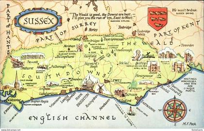 Sussex Map of Sussex English Channel Landkarte Kompass