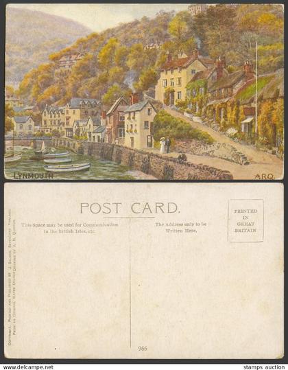 A.R. Quinton Old Postcard Lynmouth, Bridge Harbour Boats Street Scene Devon 966