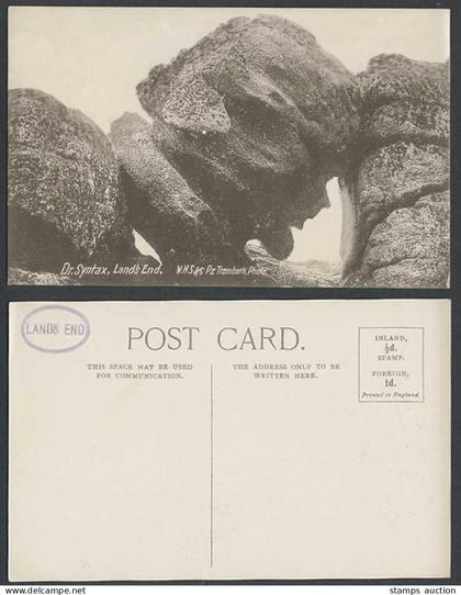 Land's End, Dr. Syntax, Rock Rocks Cornwall Old Postcard W.H.S. & S Pz Trembath