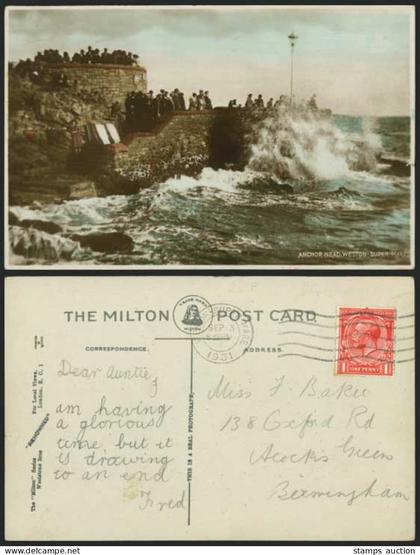 WESTON-SUPER-MARE Anchor Head - Rough Sea 1931 Postcard