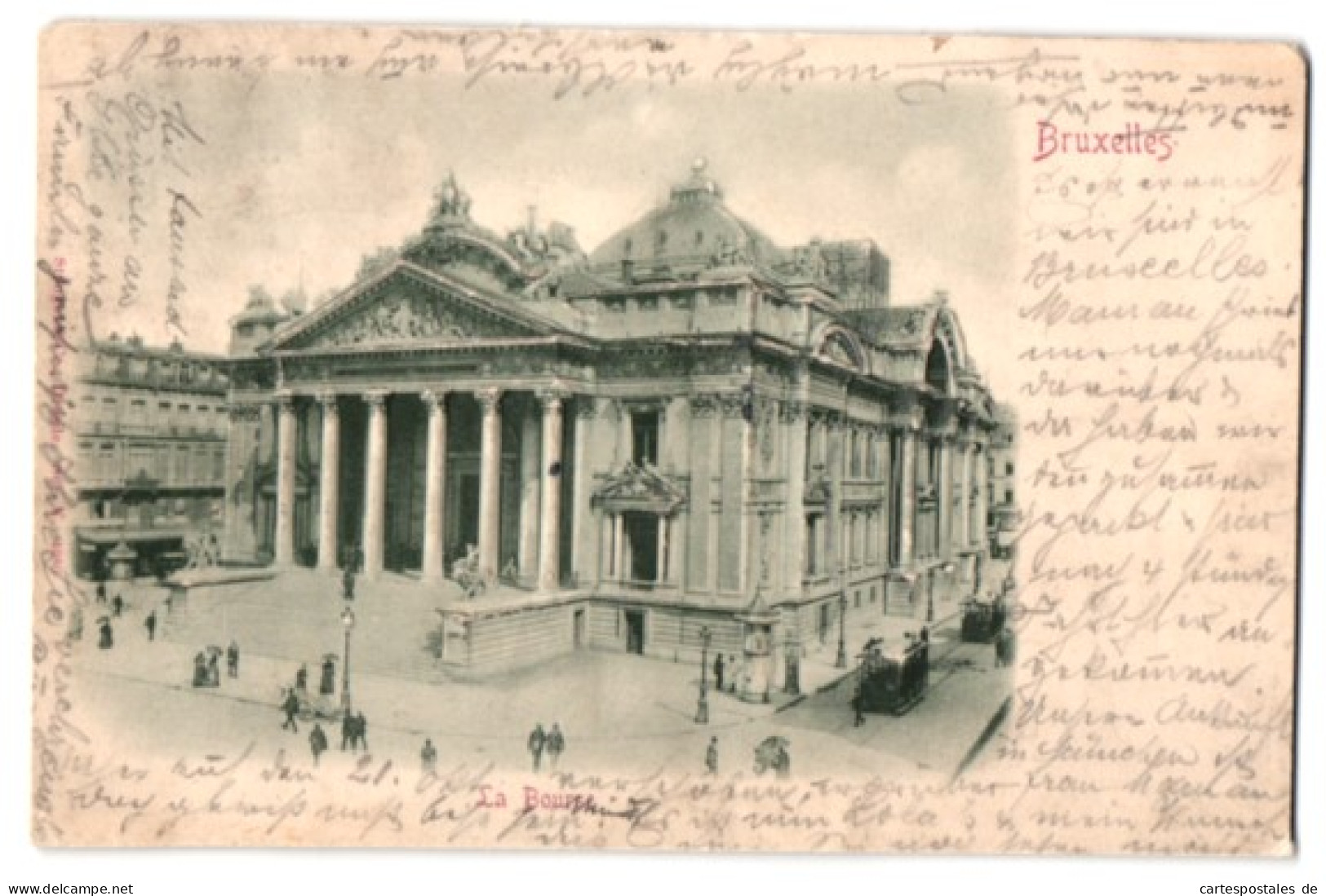 Relief-AK Bruxelles, La Bourse, Strassenbahn