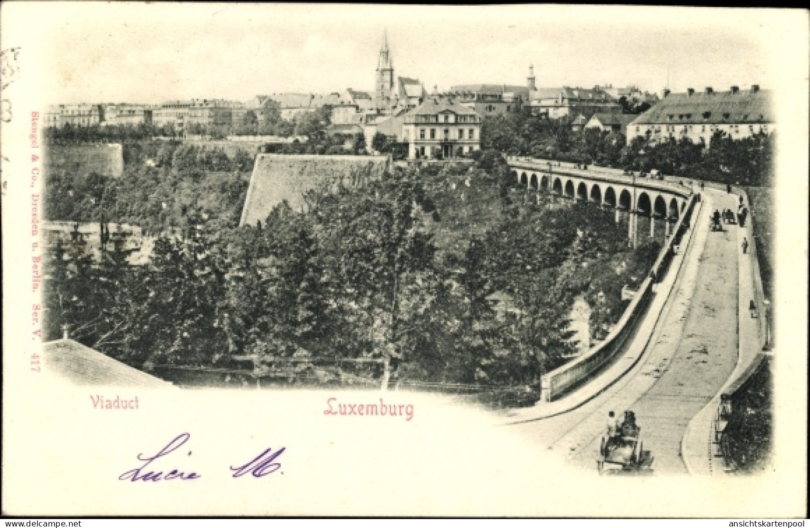 Relief CPA Luxemburg, Blick vom Viadukt auf die Stadt