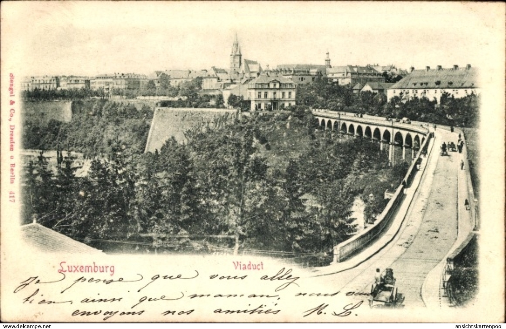 Relief CPA Luxemburg, Blick vom Viadukt auf die Stadt