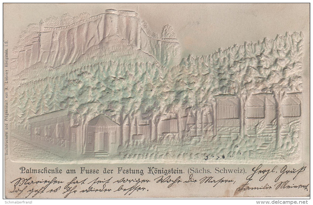 Reliefkarte Litho AK Palmschenke Palmschänke Festung Königstein Sächsische Schweiz bei Struppen Strand Pirna Gohrisch
