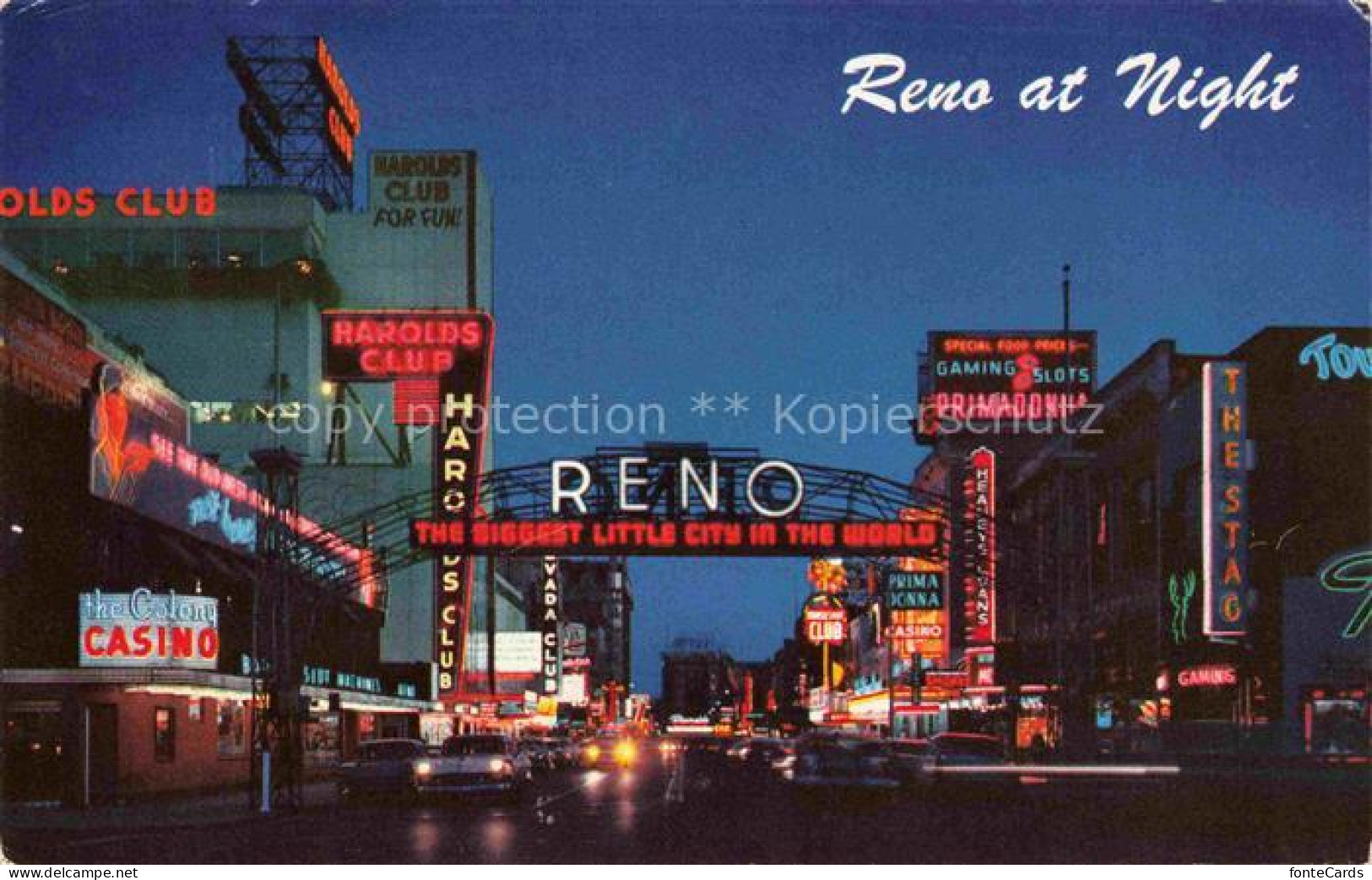 RENO  Nevada USA Reno-Arch Harolds-Club Primadonna-Casino Nachtaufnahme Neonlich