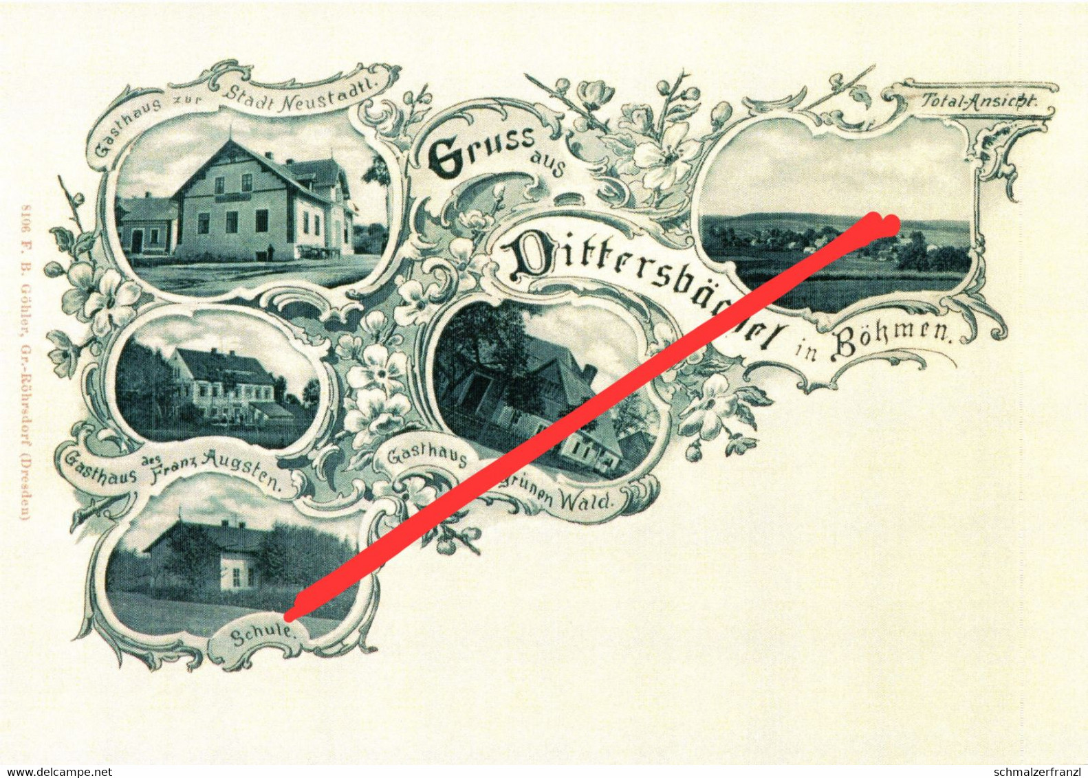 REPRO AK Dittersbächel Detrichovec Gasthof Baude a Heinersdorf Wigandsthal Volkersdorf Neustadt Tafelfichte Isergebirge
