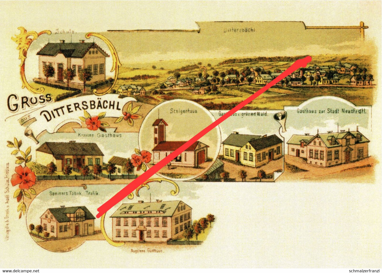 REPRO AK Dittersbächel Detrichovec Gasthof Baude a Heinersdorf Wigandsthal Volkersdorf Neustadt Tafelfichte Isergebirge