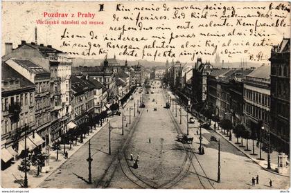 CPM AK Pozdrav z Prahy Vaclavske namesti od musea CZECHOSLOVAKIA (619221)