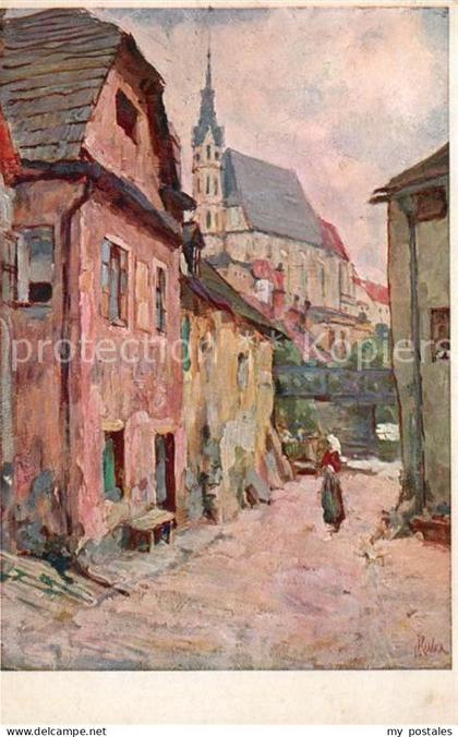 Krumlov Ortspartie Kuenstlerkarte L. Kuba