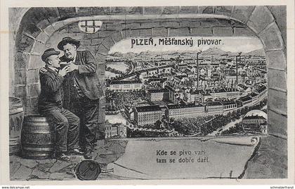 Litho AK Plzen Pilsen Mestansky Pivovar Pilsner Pilsener Brauerei Stadtbrauerei Kde se pivo vari tam se dobre dari Cesky
