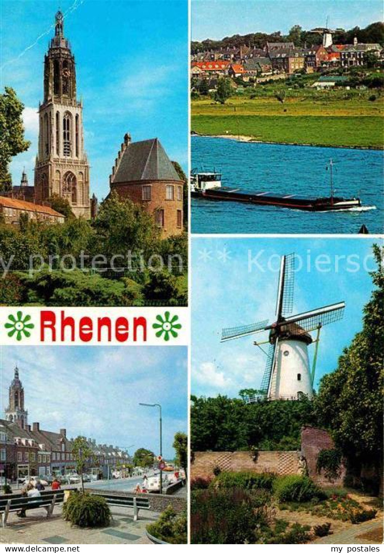 Rhenen Kirche Frachtkahn Windmuehle Strassenpartie