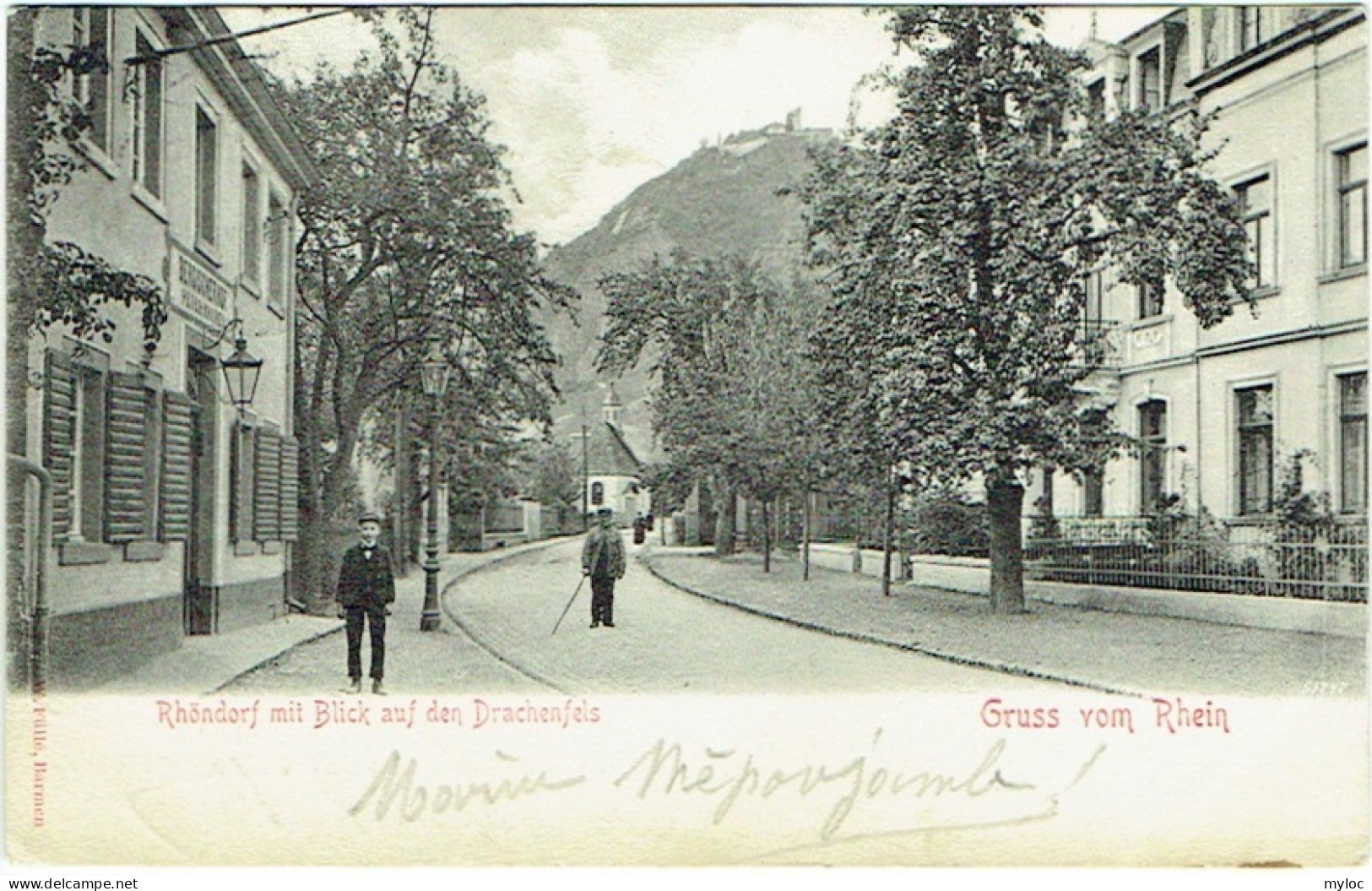 Rhöndorf mit Blick auf den Drachenfels. Gruss vom Rhein.