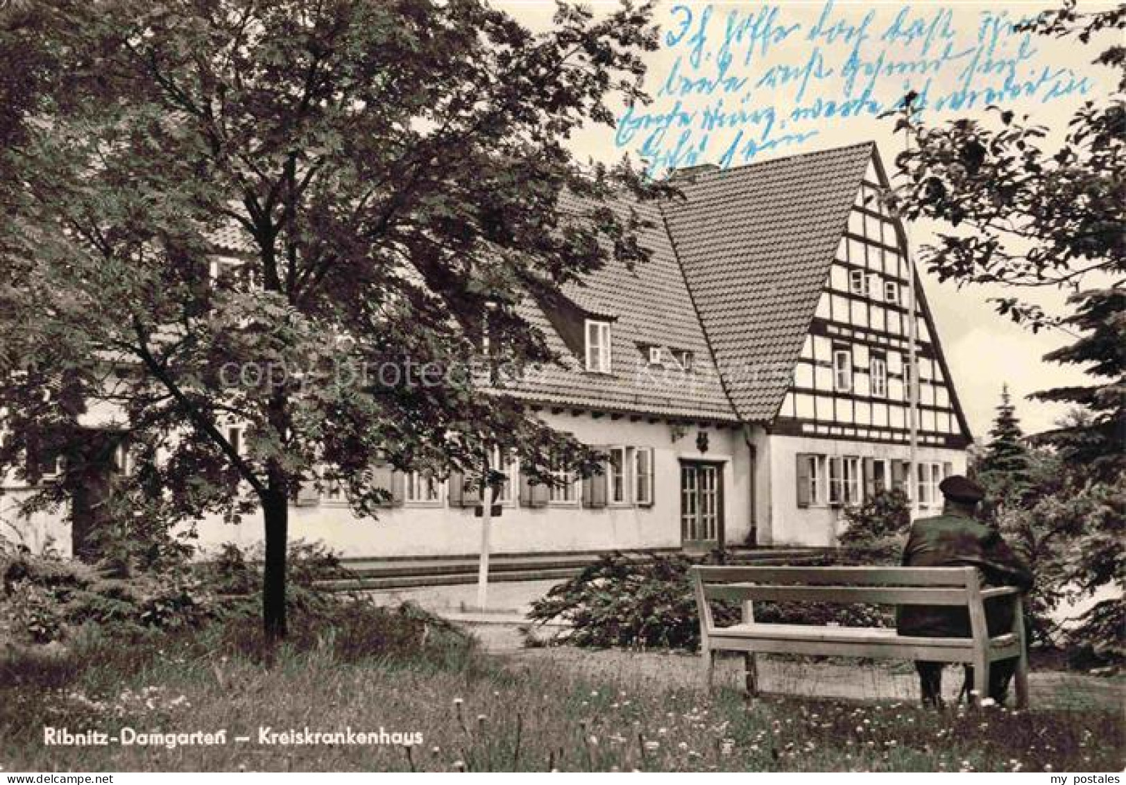 Ribnitz-Damgarten Ostseebad Kreiskrankenhaus Fachwerkhaus Parkbank Baeume Garten