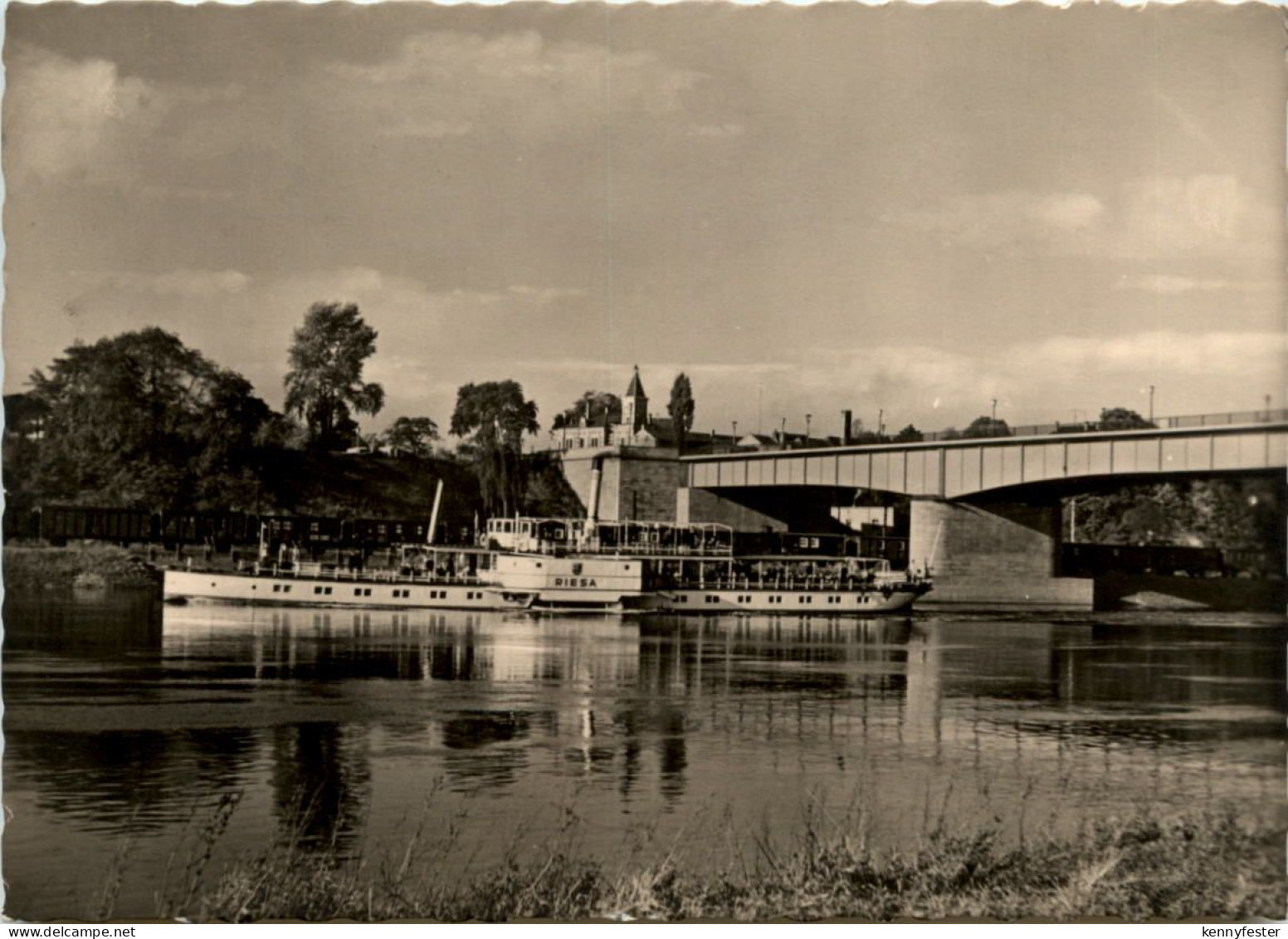 Riesa Elbe, Neue Elbbrücke mit Elbdampfer Riesa