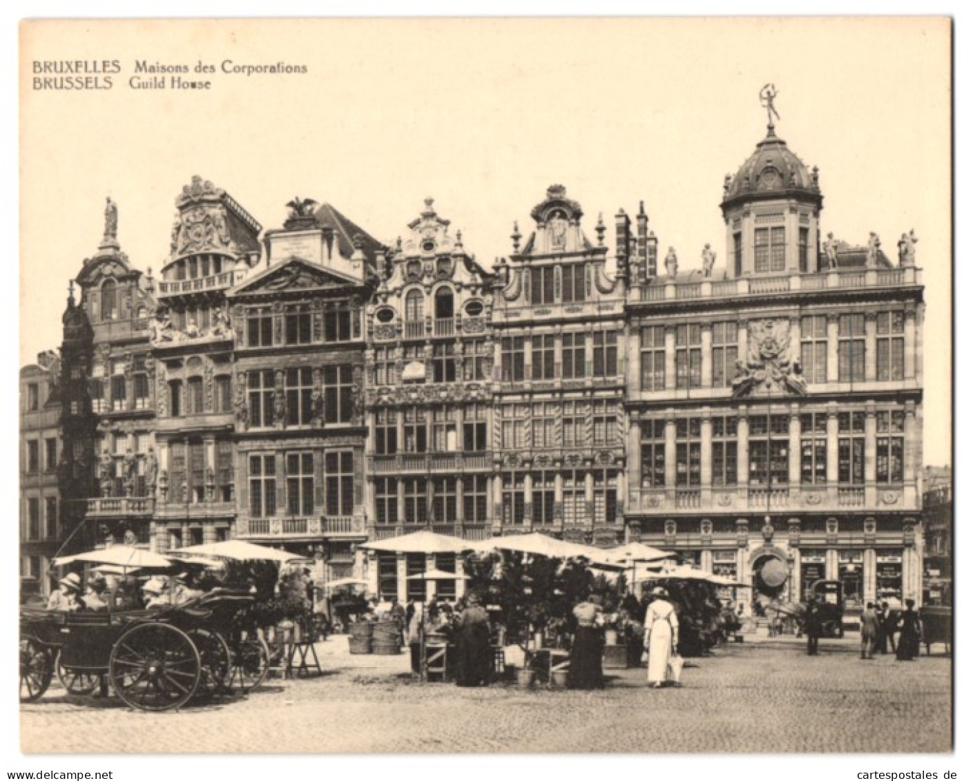 Riesen-AK Brüssel / Bruxelles, Maison des Corporations, Marktstände am Markttag