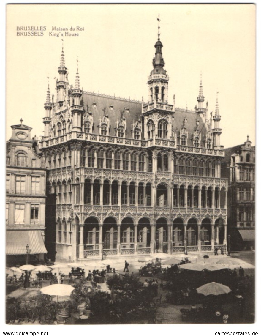 Riesen-AK Brüssel / Bruxelles, Maison du Roi, Marktplatz mit Marktständen