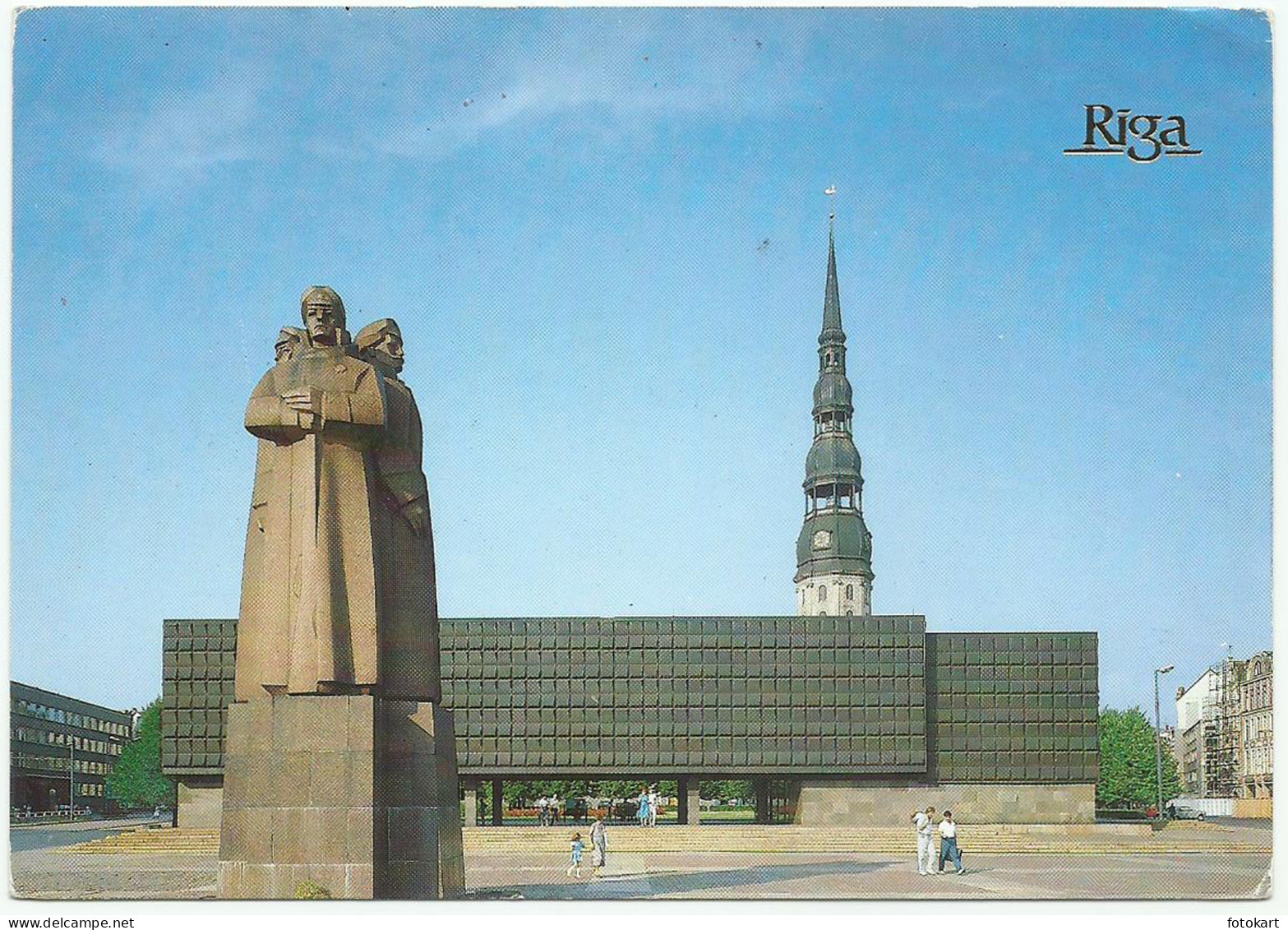 Riga Latvia, Vintage PC, The Statue and the Museum, Russian Print
