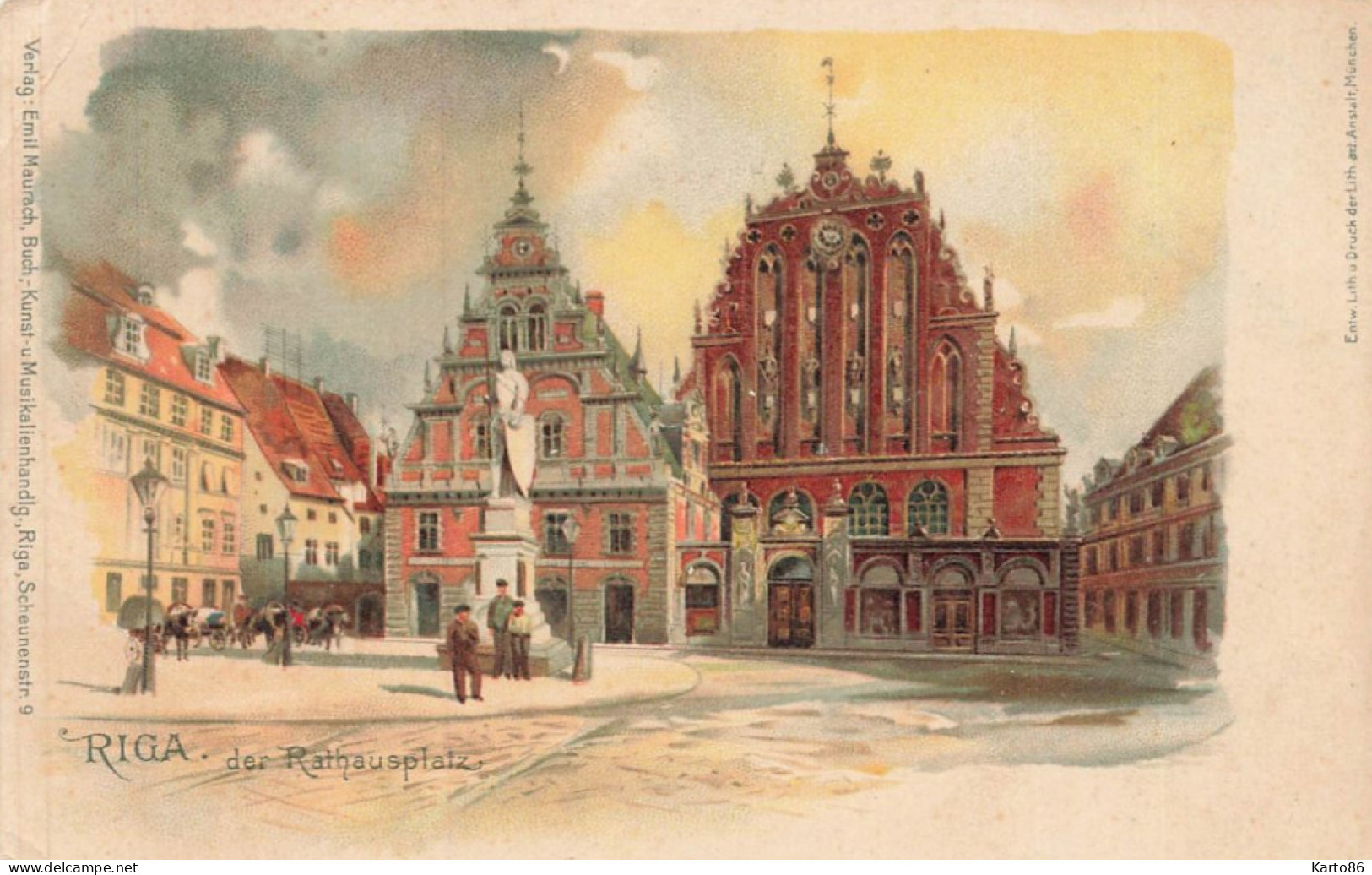 riga , letonia * CPA gruss souvenir illustrateur dos 1900 * der rathausplatz * lettonie
