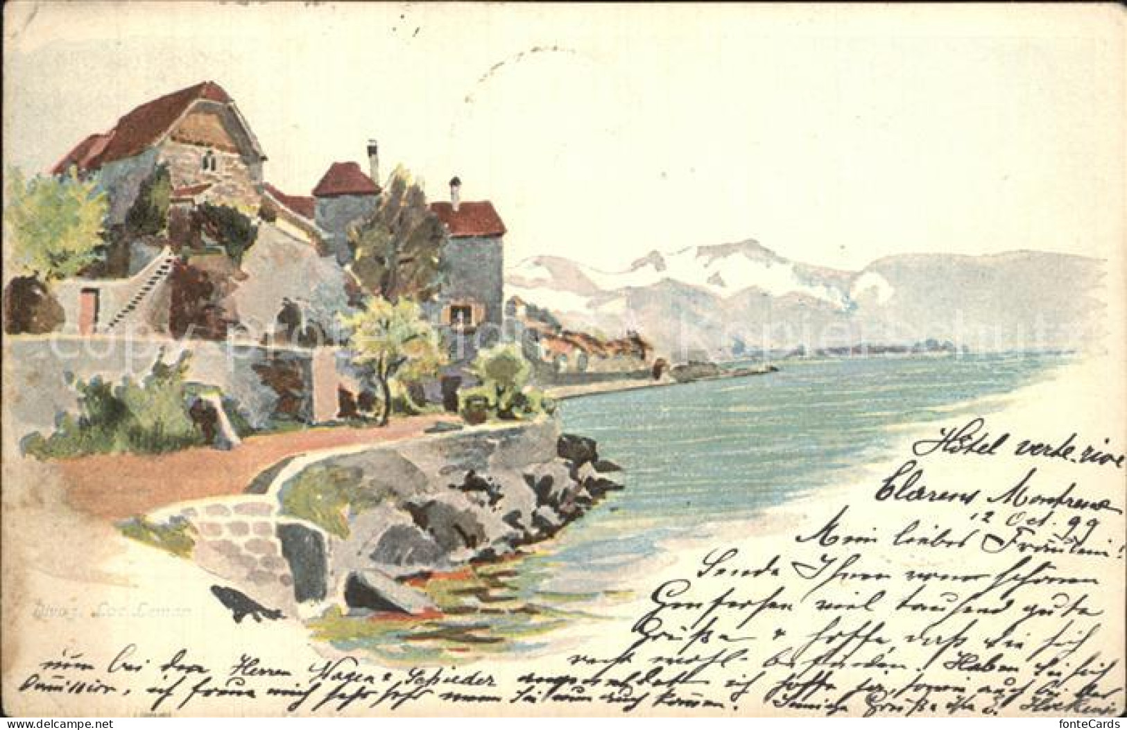 Rivaz Uferstrasse Genferstrasse Alpen Kuenstlerkarte