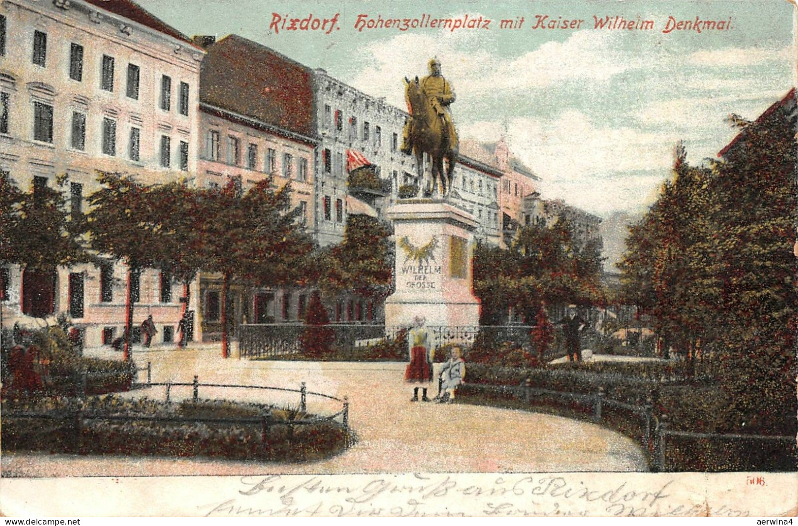 Rixdorf Hohenzollernplatz mit Kaiser Wilhelm Denkmal AK 1905