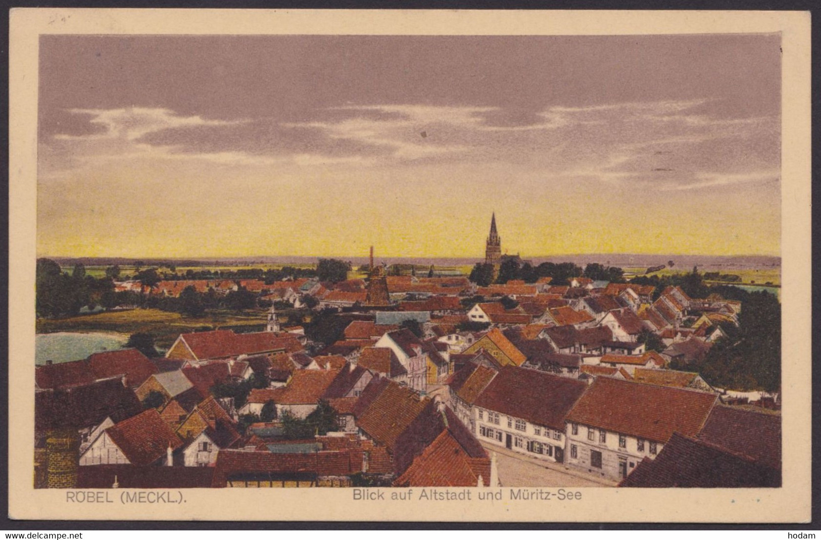 "Röbel", Altstadt mit Müritz, farbig, 1921 gelaufen