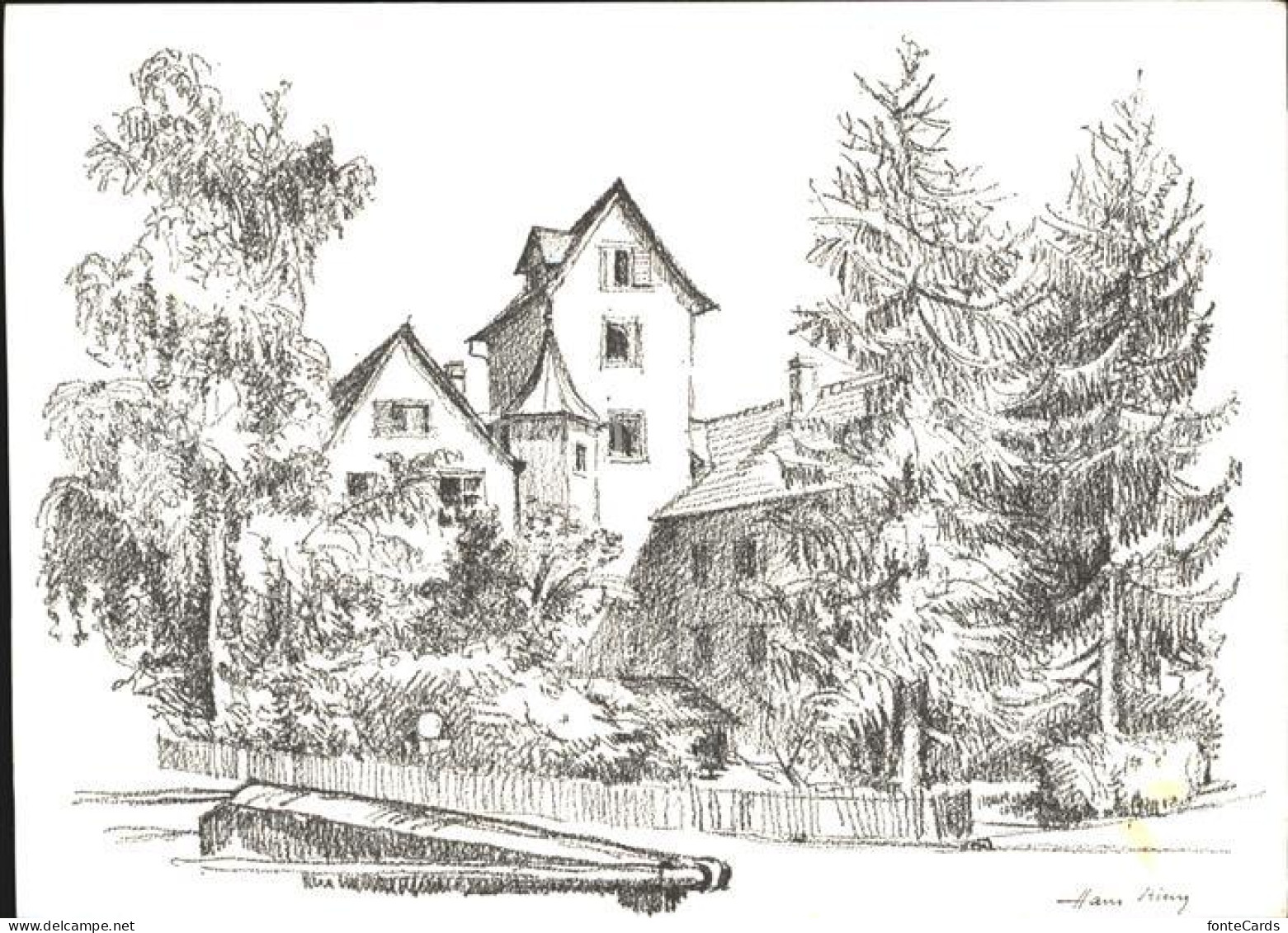 Roggwil TG Schloss Zeichnung Kuenstlerkarte