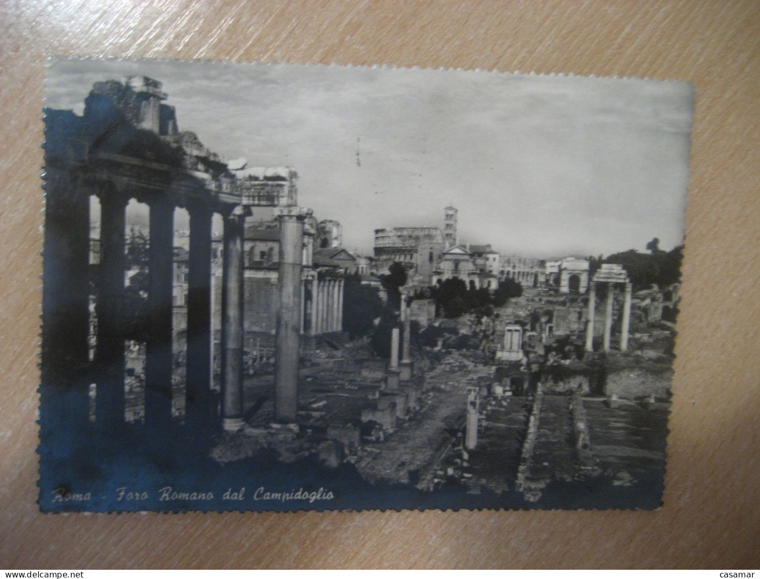 ROMA Foro Romano dal Campidoglio Roman Forum to Saint Denis France cancel postcard ITALY