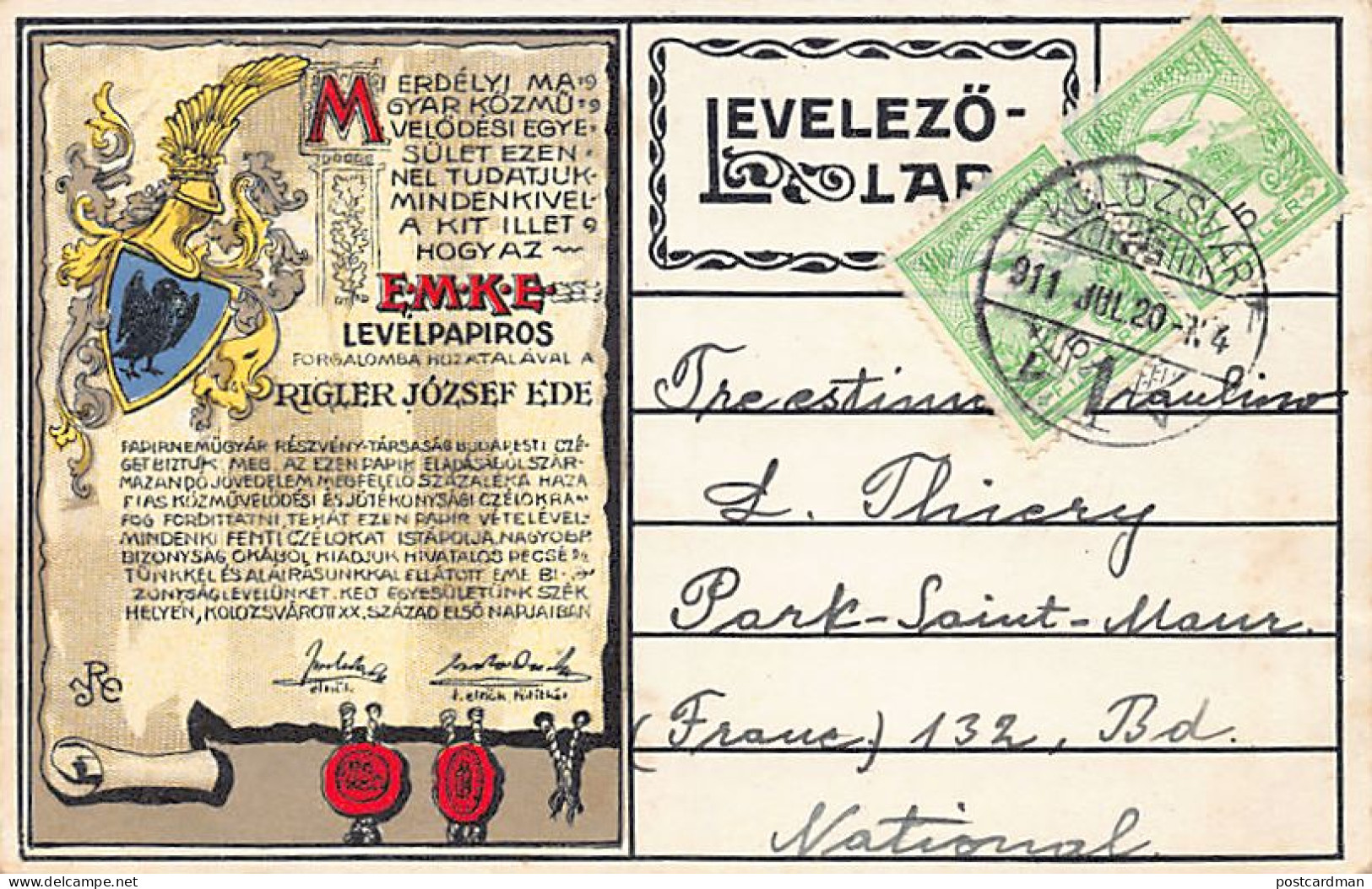 Romania - CLUJ Kolozsvár - Fabrică de hârtie Rigler József Ede papírneműgyár