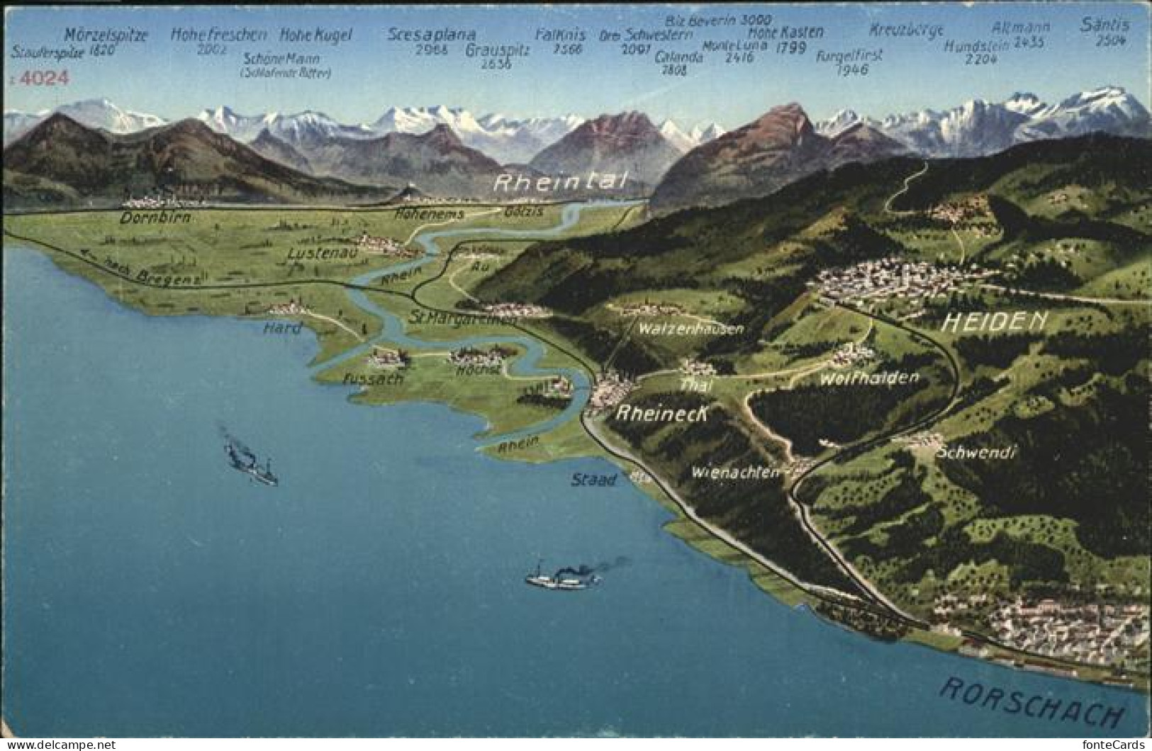 Rorschach Bodensee uebersichtskarte Rheintal Bodensee Alpen