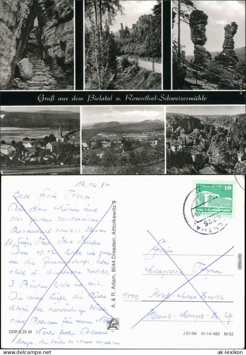 Rosenthal-Bielatal Panorama-Ansichten, Felsen, Felsentreppe, Straße 1984