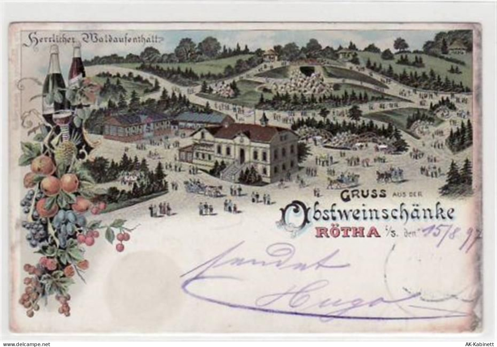Rötha i. S., Lithographie mit Obstweinschänke 1897. Oxydationsspuren an ... - 39019767
