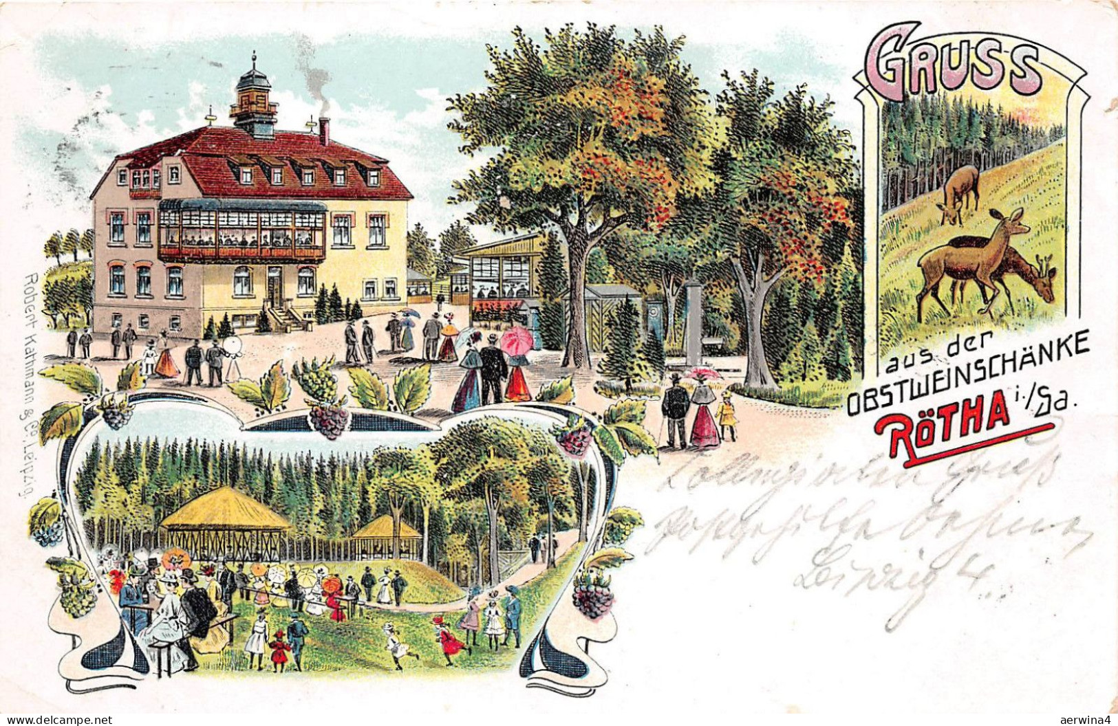 Rötha Sachsen Obstweinschänke Restaurant Litho Postkarte 1906