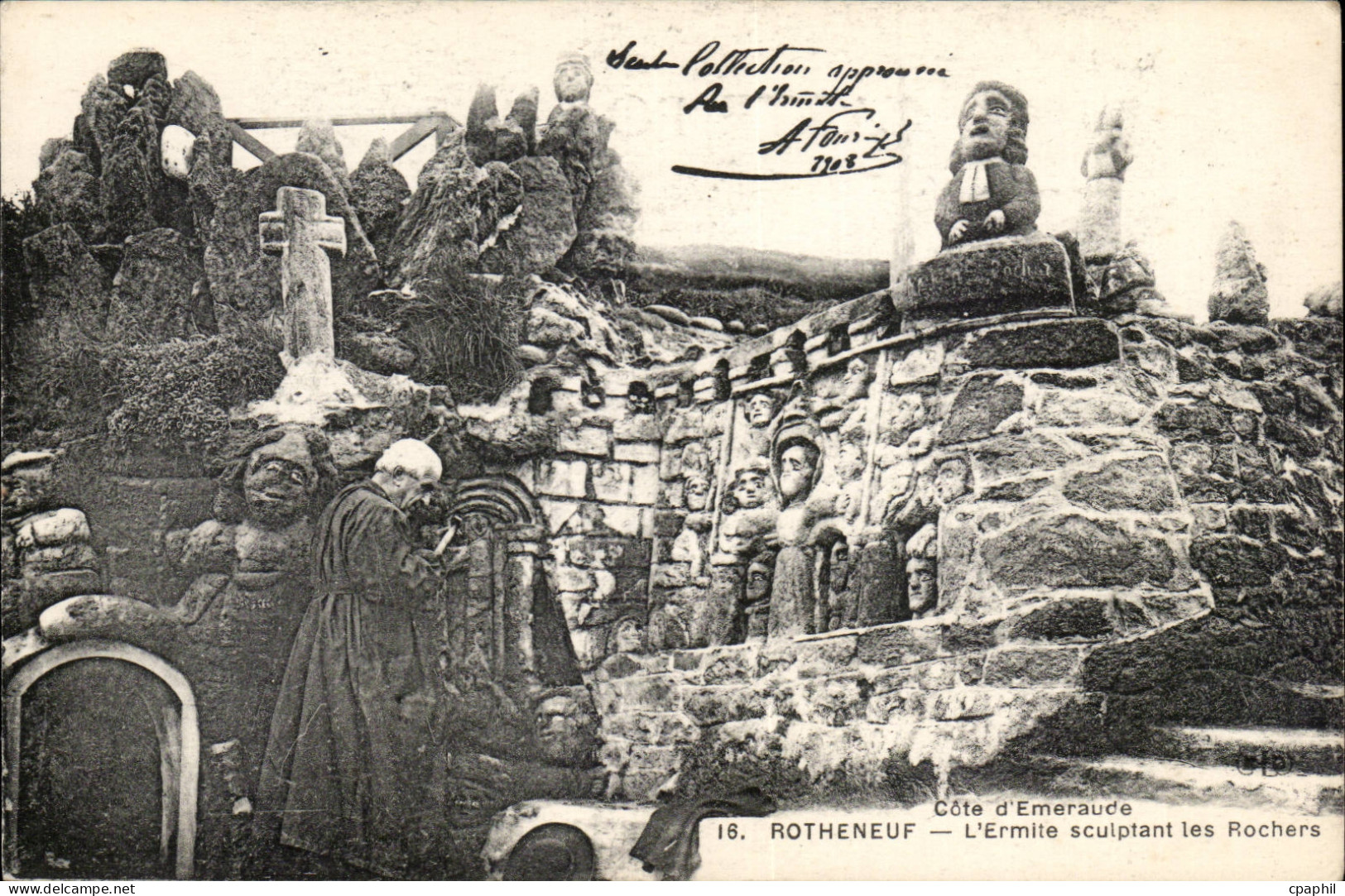 Rotheneuf CPA L'ermite sculptant ses rochers