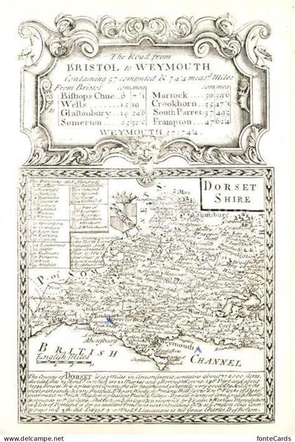 Bristol UK Road from Bristol to Weymouth Map Dorsetshire Repro