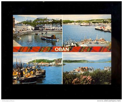 OBAN Scotland Argyllshire : lot of 2 cards : Bay and town harbour ferry boat terminal Kerrara island Scottish Piper