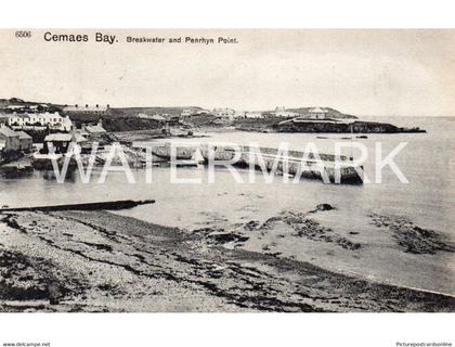 CEMAES BAY BREAKWATER AND PENRHYN POINT OLD B/W POSTCARD WALES  ANGLESEY