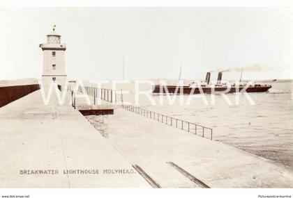 HOLYHEAD BREAKWATER LIGHTHOUSE OLD R/P POSTCARD ANGLESEY WALES