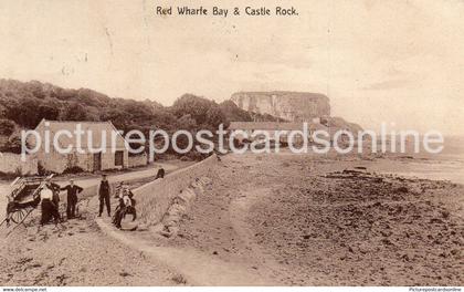 RED WHARFE BAY AND CASTLE ROCK OLD B/W POSTCARD ANGLESEY WALES