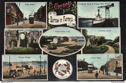 BARROW IN FURNESS GREETINGS MULTIVIEW OLD COLOUR POSTCARD CUMBRIA