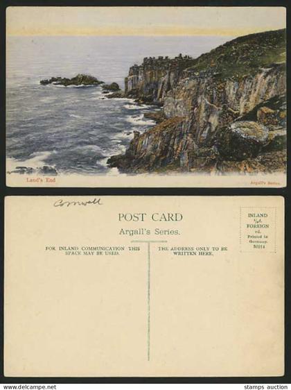 Cornwall Old Colour Tinted Postcard - LAND'S END Cliffs