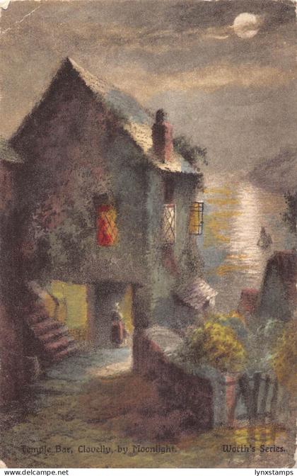 L374 England Clovelly Temple Bar Clovelly moonlight Worth's painting postcard