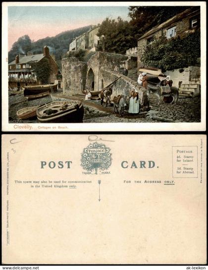 Postcard Clovelly (Devon) Clovelly Cottages on Beach 1910
