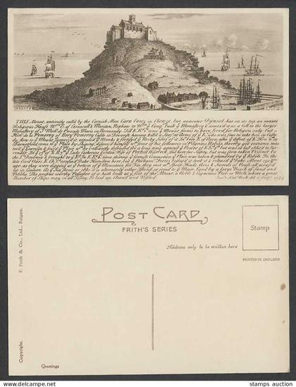St. Michael's Mount Cara Cowze in Clowze Cornwall Boats Frith's Old ART Postcard