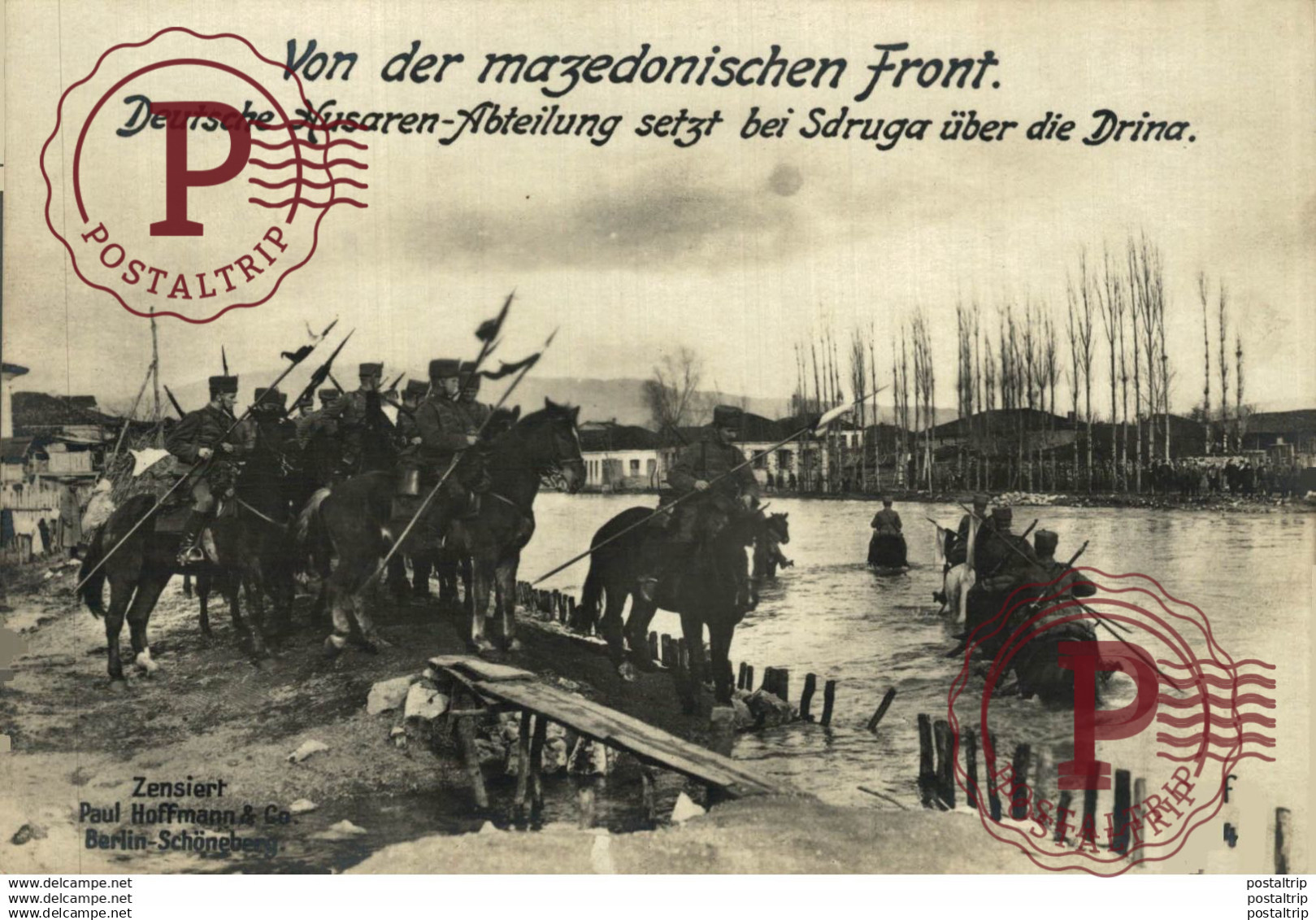 RPPC 17*12cm VORMARCH DER MAZEDONISCHEN FRONT  DEUTSCHE HUSAREN SDRUGA DRINA Paul Hoffmann 1914/15  WWI WWICOLLECTION