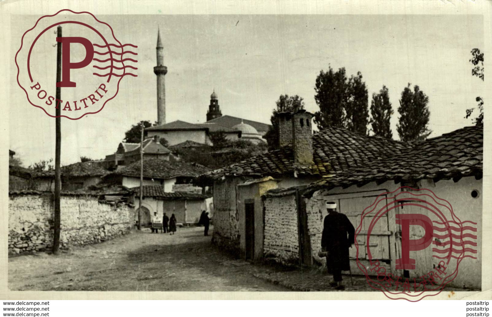 RPPC    A street view from Skoplje,Sultan Murad's mosque and clock tower are visible.North Macedonia